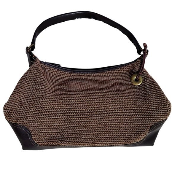 The Sak Baguette Womens Bag, Brown Crocheted Stitched Strap Hard Bottom - Picture 1 of 13